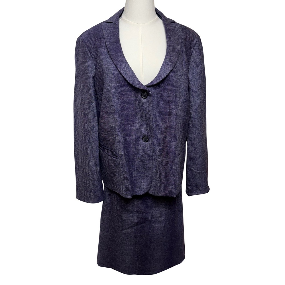Piazza Sempione Purple Wool Blend Skirt Suit Set Made in Italy IT 48 US 12